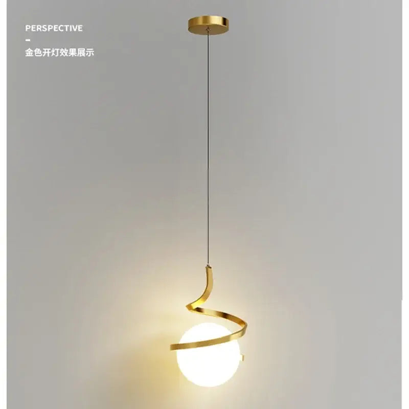 Gold spiral pendant light with frosted glass globe showcasing cord pendant installation method for kitchen use
