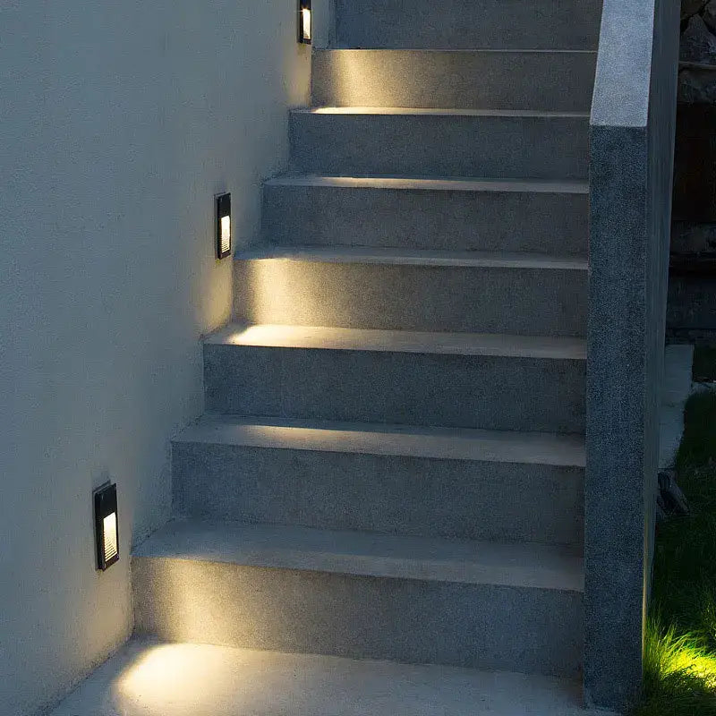 Black rectangular decorbites 3w ip65 waterproof embedded step lights with warm white illumination for outdoor use