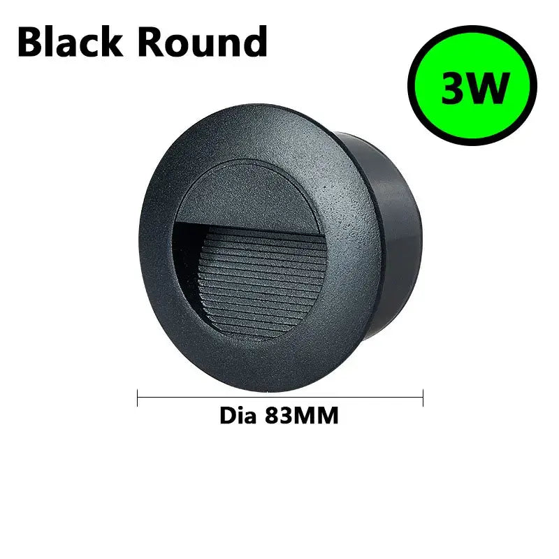 Black round 3w led recessed light with textured surface and slatted grille for decorbites 3w ip65 waterproof embedded step use