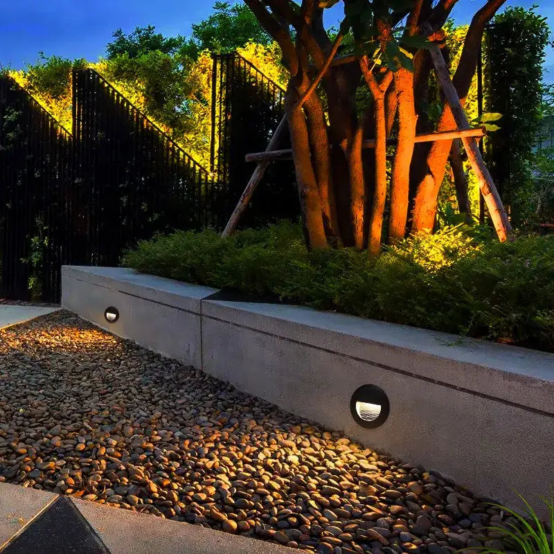 Black circular ip65 waterproof embedded step lights in concrete planter for outdoor decorbites 3w ip65 use