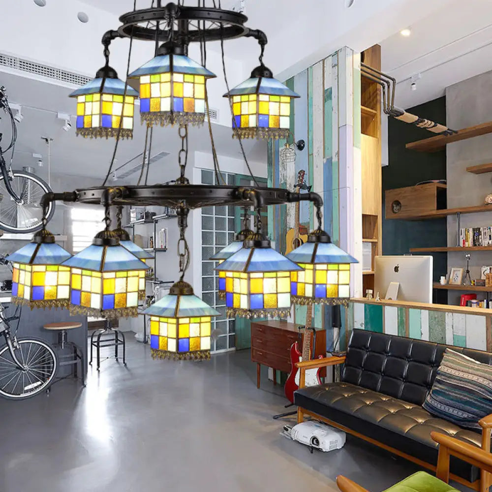 ثريا DecorBites™‎ من الزجاج الملون الأسود ذات الطبقتين لغرف المعيشة على طراز النزل