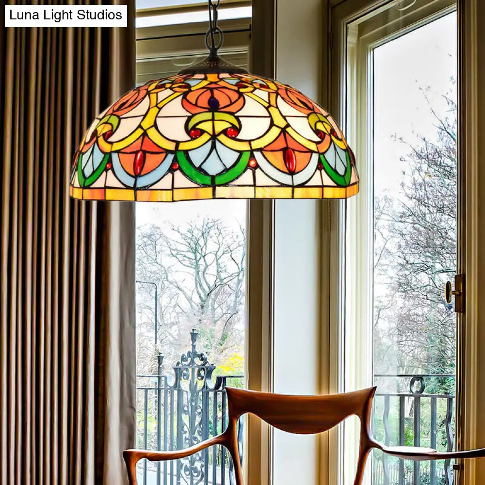 Black Stained Glass Bowl Pendant Light – Tiffany Style – Living Room