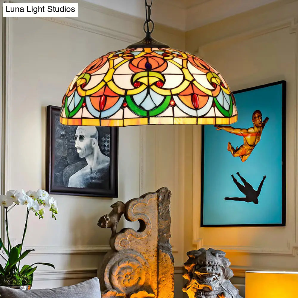 Black Stained Glass Bowl Pendant Light – Tiffany Style – Living Room