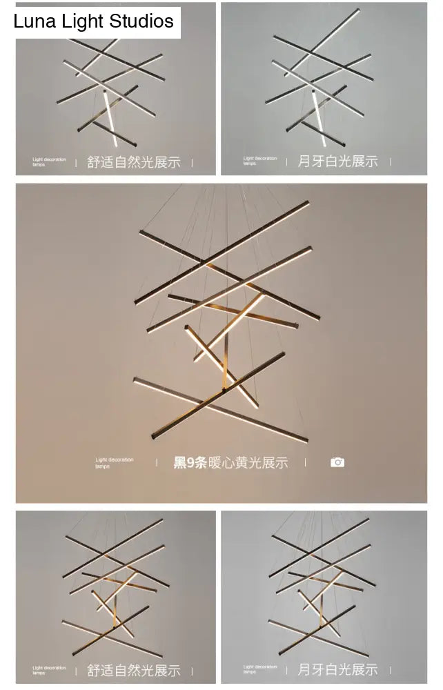 ثريا DecorBites™ LED ذات العصي السوداء بتصميم حديث وبسيط من المعدن، مصباح معلق للردهة