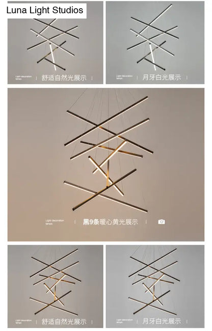 ثريا DecorBites™ LED ذات العصي السوداء بتصميم حديث وبسيط من المعدن، مصباح معلق للردهة