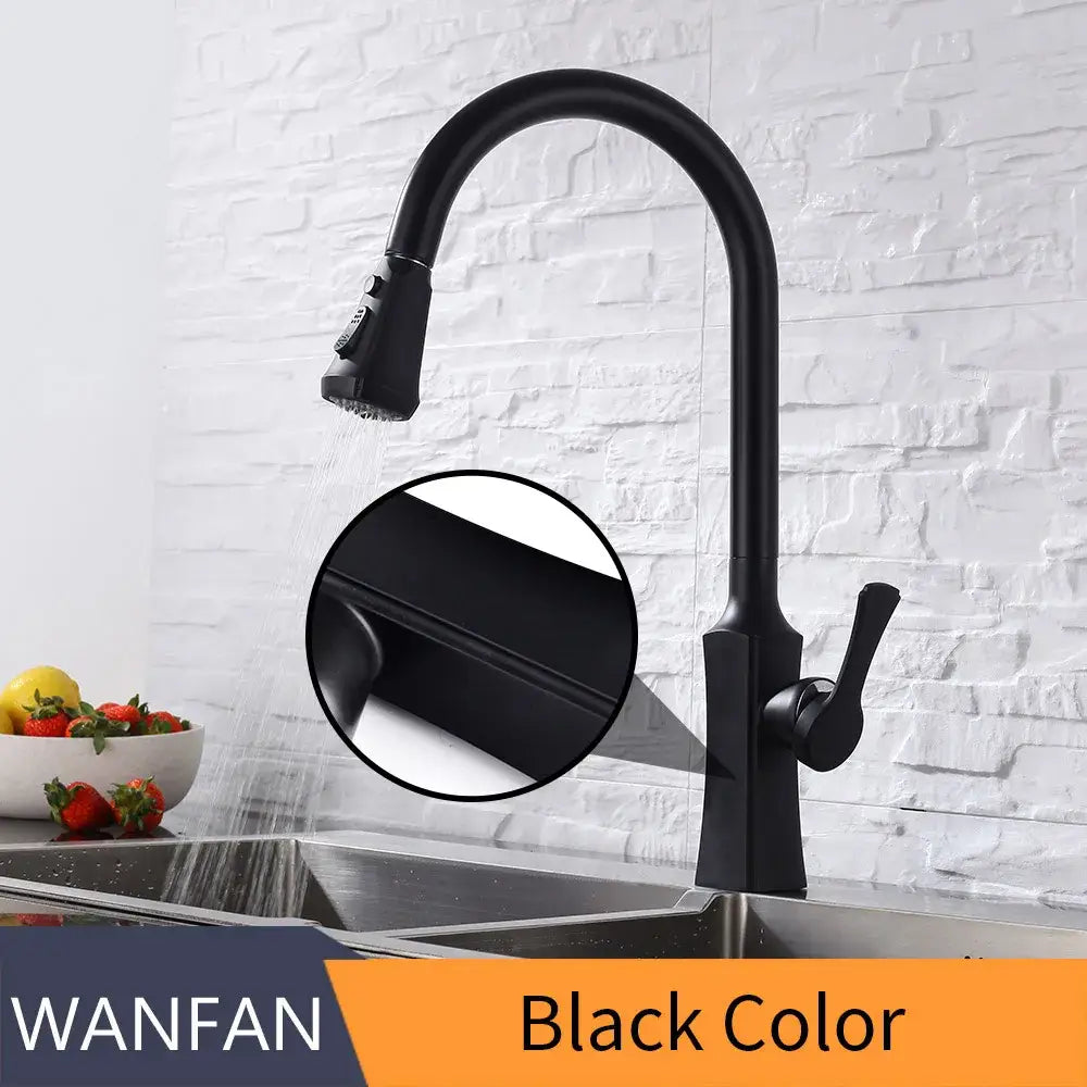 Black stream handle matte black pull out kitchen faucet with sleek modern design and pull-down spray head by decorbites