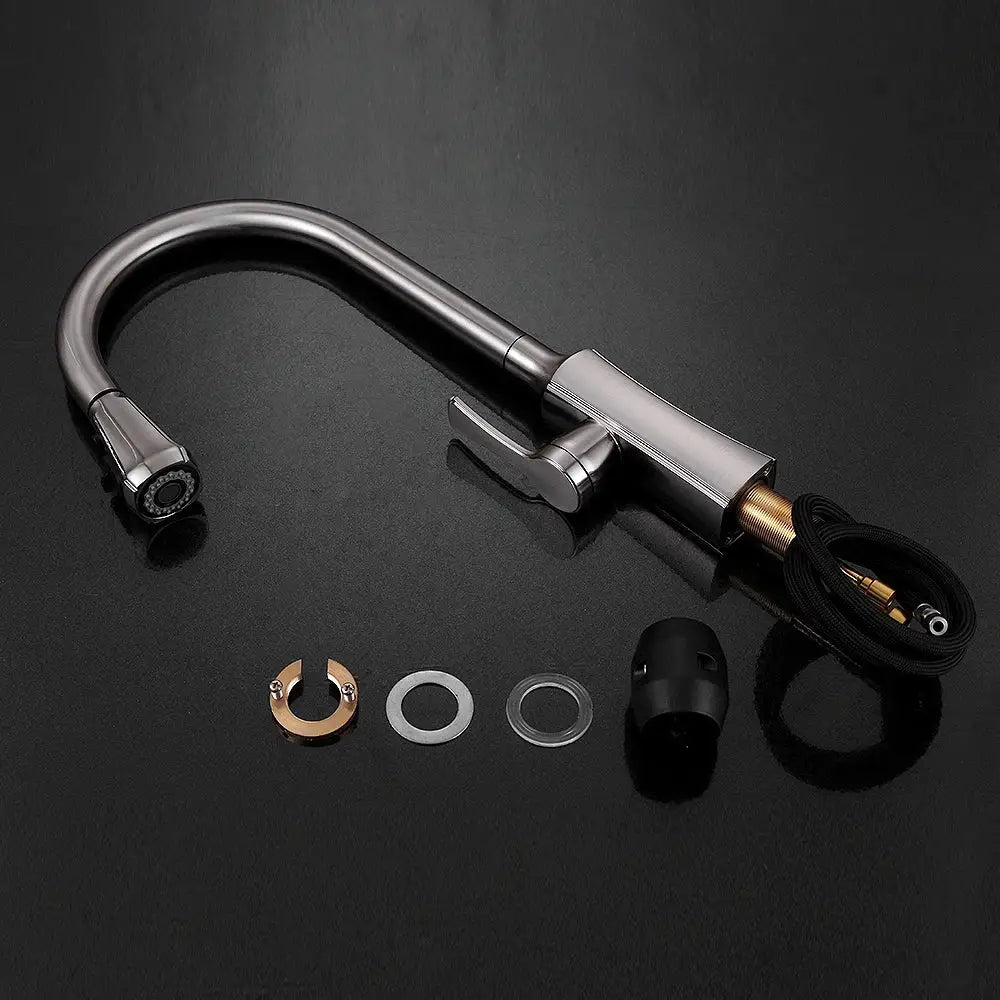 Modern matte black kitchen faucet with sleek curved spout and pull-down spray head for stream handle kitchen use decorbites black stream