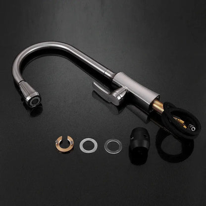 Modern matte black kitchen faucet with sleek curved spout and pull-down spray head for stream handle kitchen use decorbites black stream