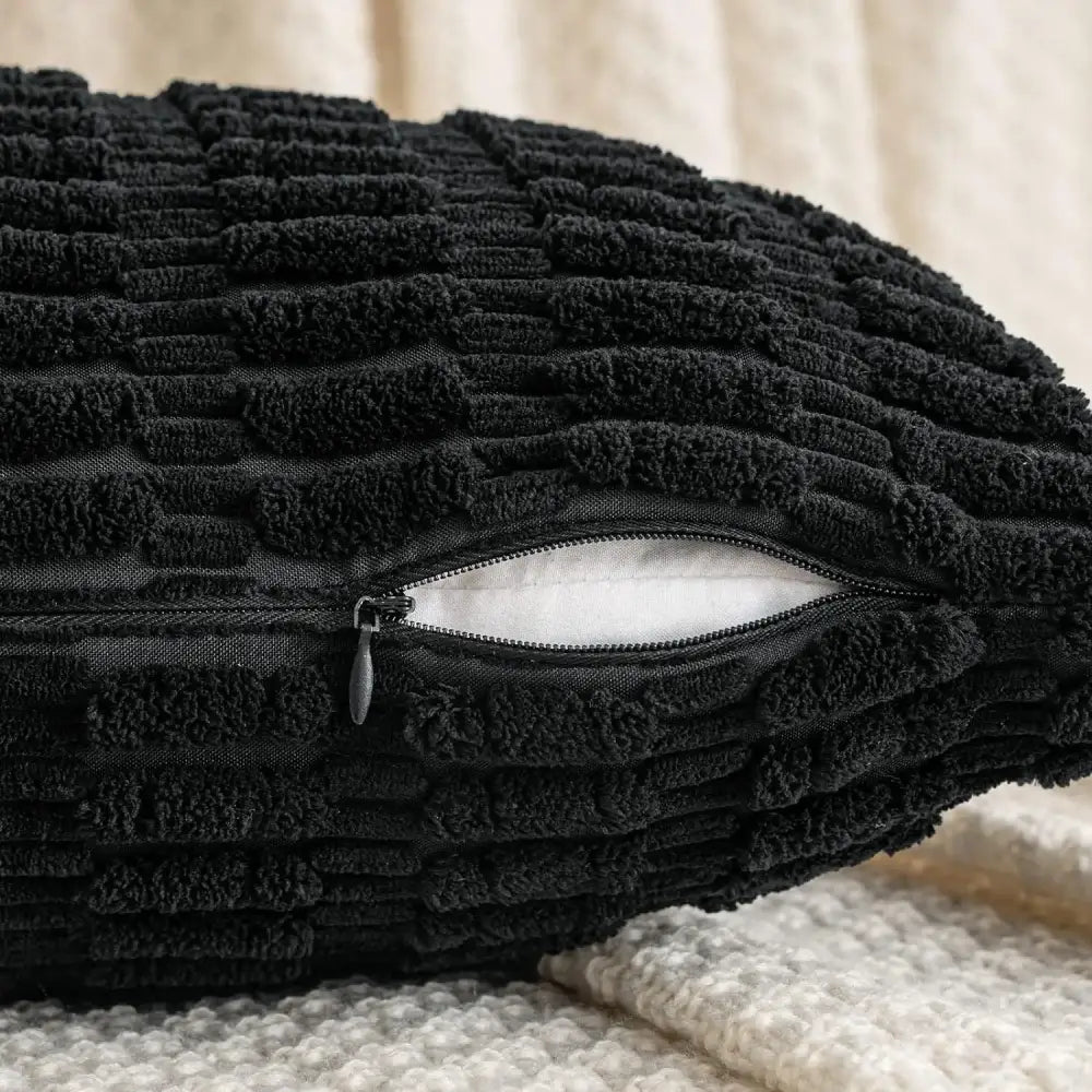 Black striped corduroy throw pillow cover with zipper opening in black textured fabric for living room decorbites black striped