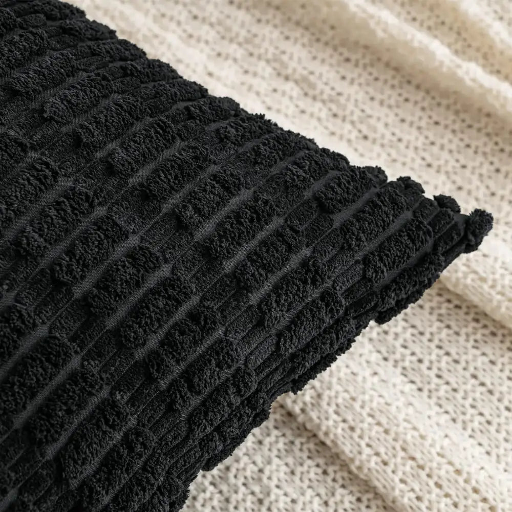 Black striped corduroy throw pillow cover with ribbed plush fabric for living room decorbites black striped cushion case