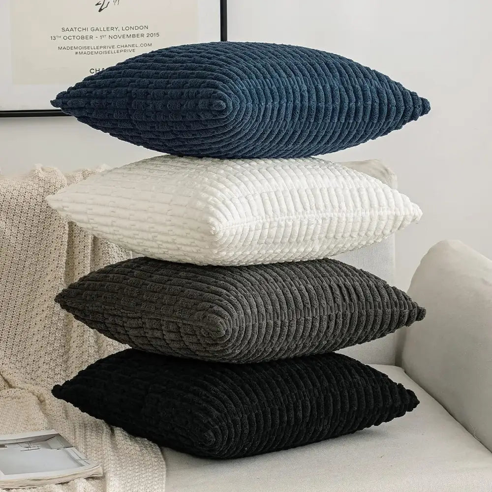 Stacked decorbites black striped corduroy throw pillow covers in navy white charcoal gray and black for living room decor