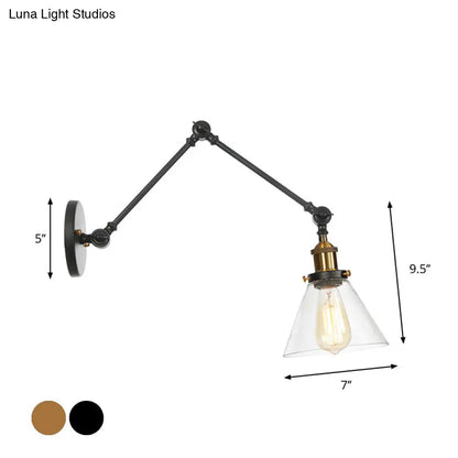 ديكوربايتس™ مصباح حائطي أسود بذراع متأرجح لغرفة النوم مع غطاء زجاجي شفاف