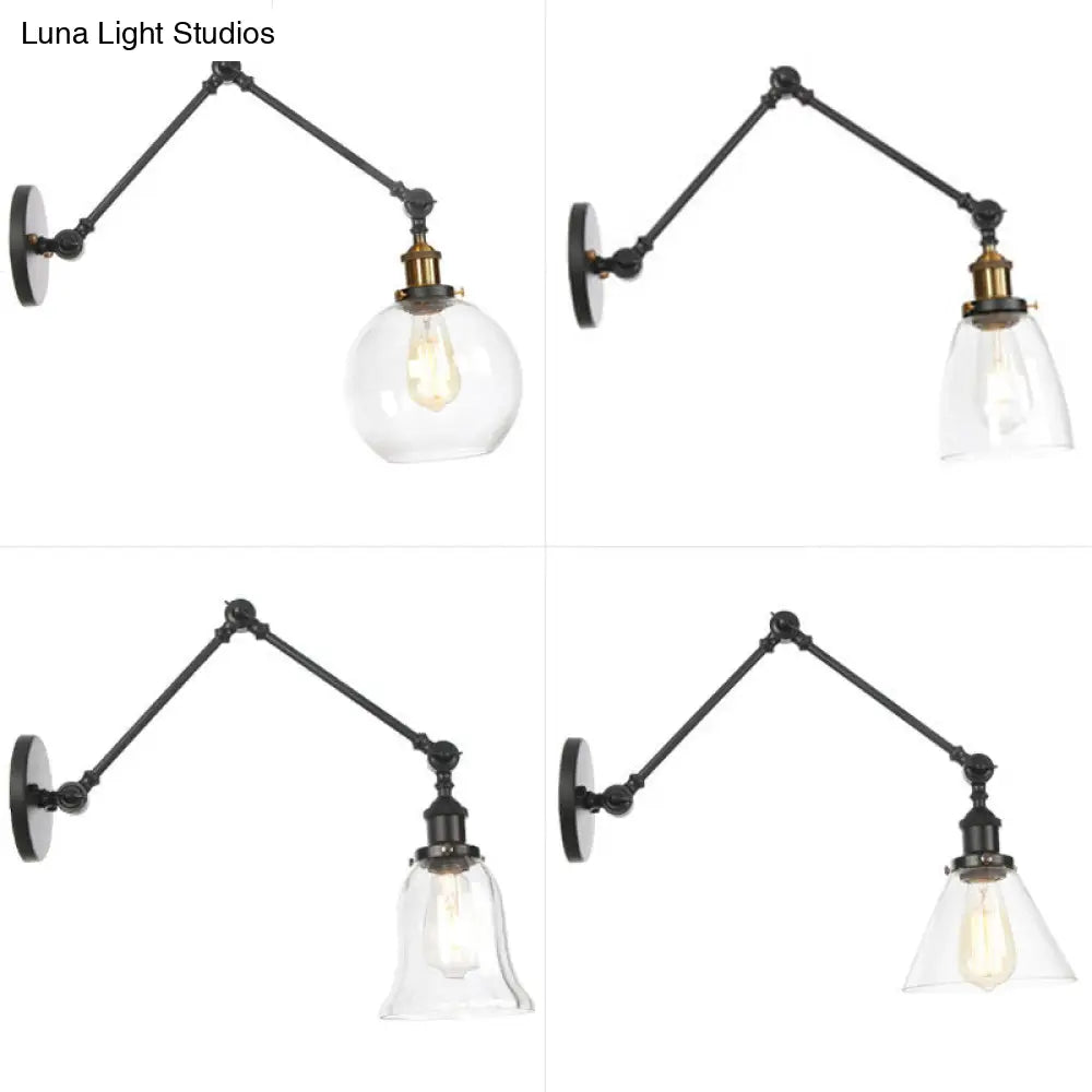 ديكوربايتس™ مصباح حائطي أسود بذراع متأرجح لغرفة النوم مع غطاء زجاجي شفاف