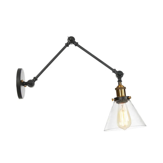 DecorBites™ Black Swing Arm Dorm Room Wall Lamp with Clear Glass Shade