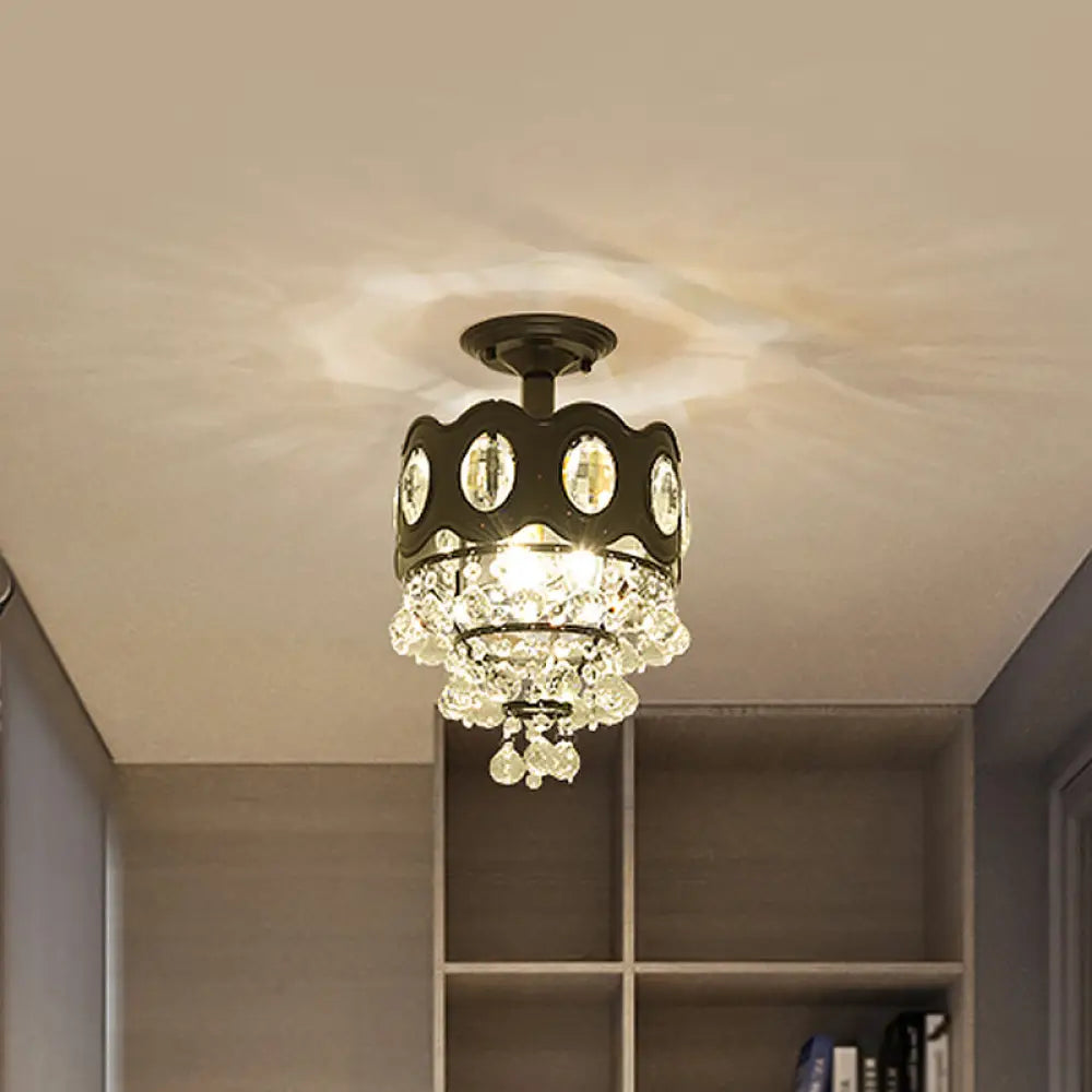 DecorBites™ DecorBites™ Black Tapered Semi Flush Crystal Orbs Ceiling Mounted Fixture for Hallway