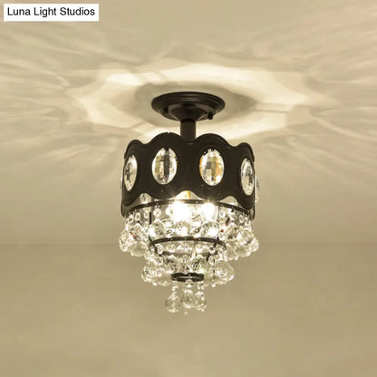 DecorBites™ DecorBites™ Black Tapered Semi Flush Crystal Orbs Ceiling Mounted Fixture for Hallway