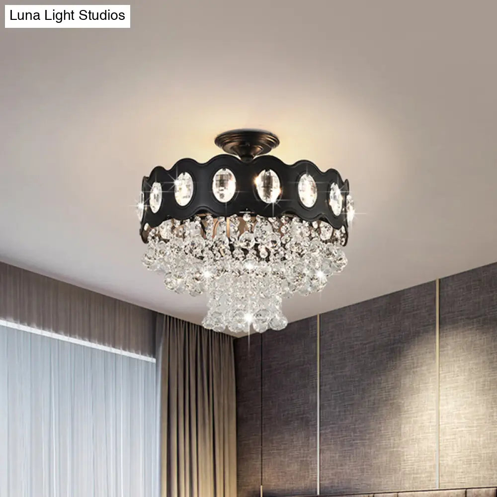 DecorBites™ DecorBites™ Black Tapered Semi Flush Crystal Orbs Ceiling Mounted Fixture for Hallway