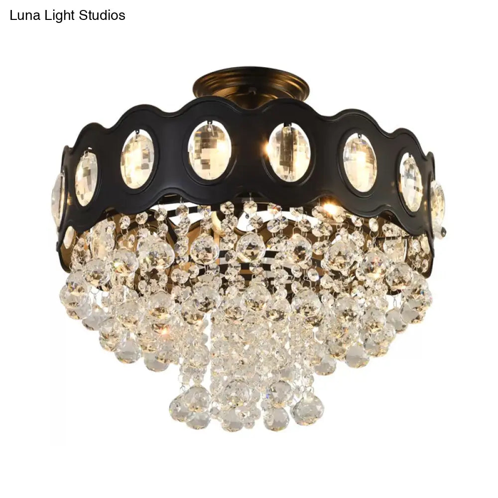 DecorBites™ DecorBites™ Black Tapered Semi Flush Crystal Orbs Ceiling Mounted Fixture for Hallway