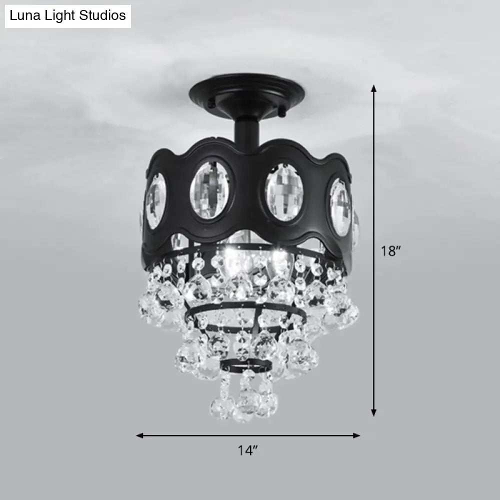 DecorBites™ DecorBites™ Black Tapered Semi Flush Crystal Orbs Ceiling Mounted Fixture for Hallway