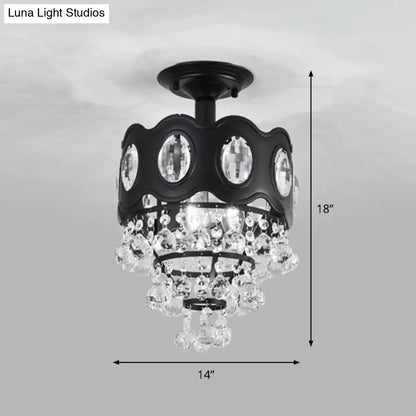 DecorBites™ DecorBites™ Black Tapered Semi Flush Crystal Orbs Ceiling Mounted Fixture for Hallway