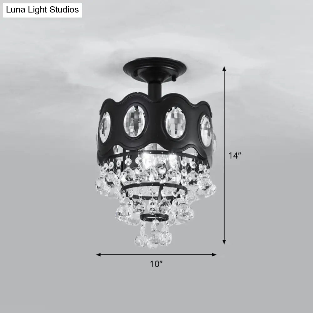 DecorBites™ DecorBites™ Black Tapered Semi Flush Crystal Orbs Ceiling Mounted Fixture for Hallway