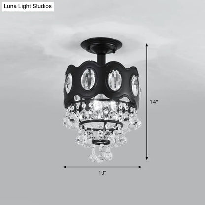 DecorBites™ DecorBites™ Black Tapered Semi Flush Crystal Orbs Ceiling Mounted Fixture for Hallway
