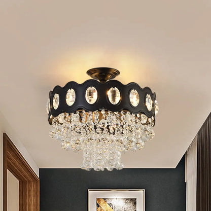 DecorBites™ DecorBites™ Black Tapered Semi Flush Crystal Orbs Ceiling Mounted Fixture for Hallway