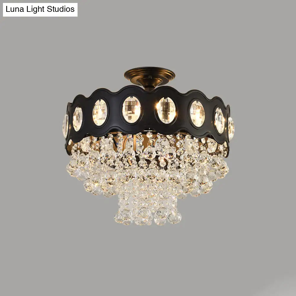 DecorBites™ DecorBites™ Black Tapered Semi Flush Crystal Orbs Ceiling Mounted Fixture for Hallway