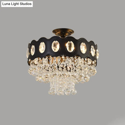 DecorBites™ DecorBites™ Black Tapered Semi Flush Crystal Orbs Ceiling Mounted Fixture for Hallway