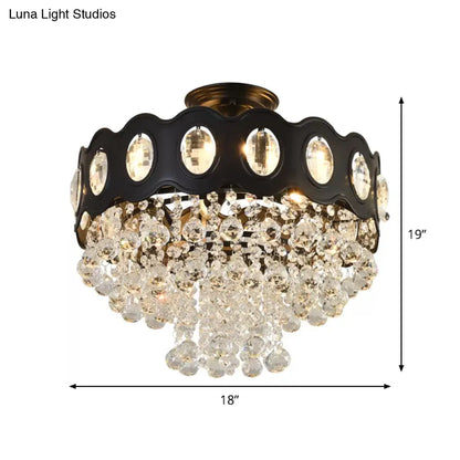 DecorBites™ DecorBites™ Black Tapered Semi Flush Crystal Orbs Ceiling Mounted Fixture for Hallway