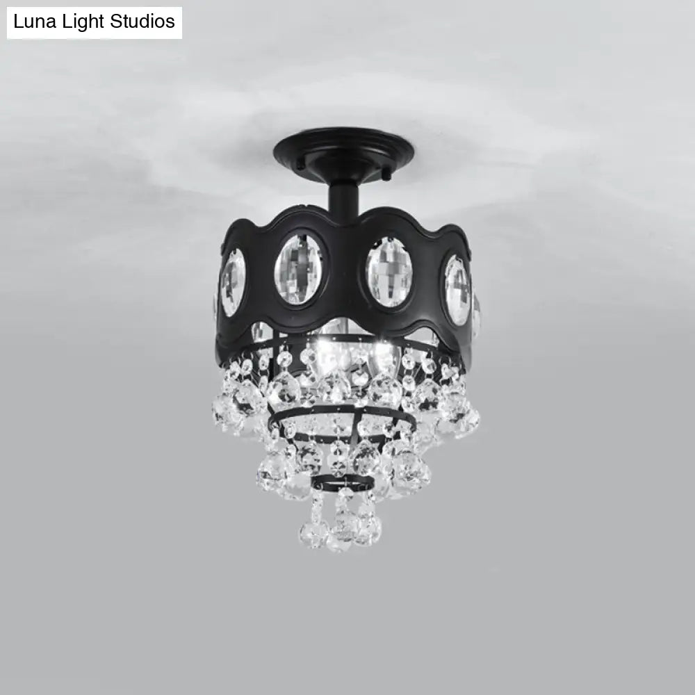 DecorBites™ DecorBites™ Black Tapered Semi Flush Crystal Orbs Ceiling Mounted Fixture for Hallway