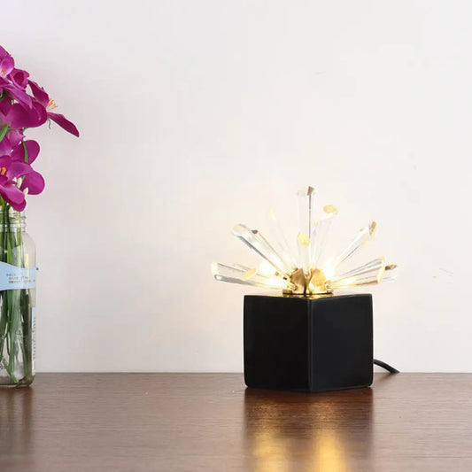 Black Tapered Task Light with Beveled Crystal - 3 Heads Nightstand Lamp for Bedroom