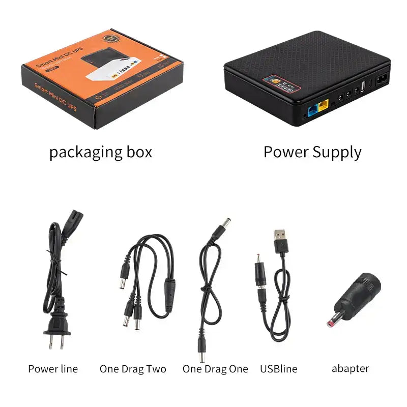 Black textured mini ups backup battery with multiple ports on the side for decorbites dc ups backup power supply