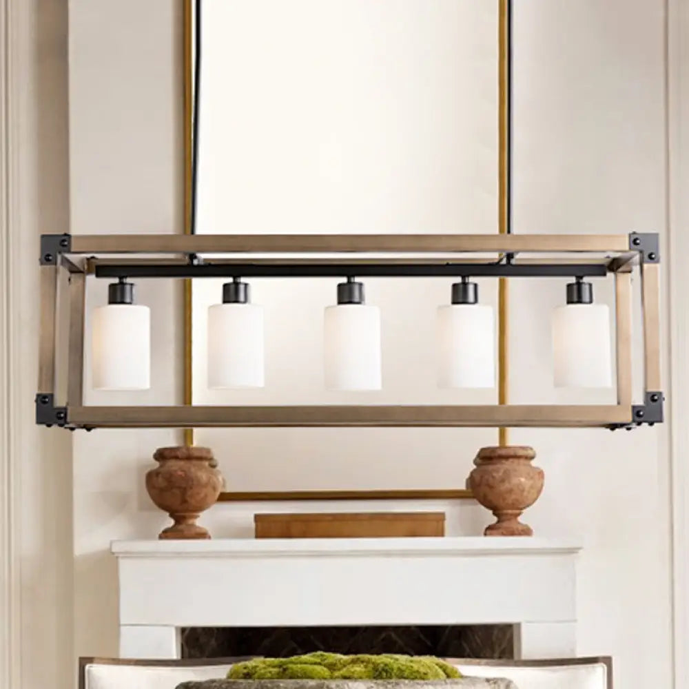 ديكوربايتس™ مصباح معلق تقليدي أسود لغرفة الطعام مع ظلال زجاجية بلون الحليب - مصباح معلق بخمسة مصابيح