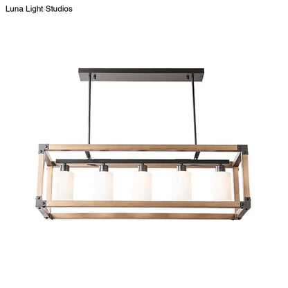 ديكوربايتس™ مصباح معلق تقليدي أسود لغرفة الطعام مع ظلال زجاجية بلون الحليب - مصباح معلق بخمسة مصابيح