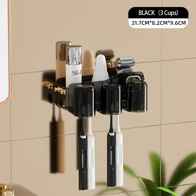 Black translucent inverted toothbrush holder with three cups and gold mounting hardware for bathroom storage decorbites inverted toothbrush