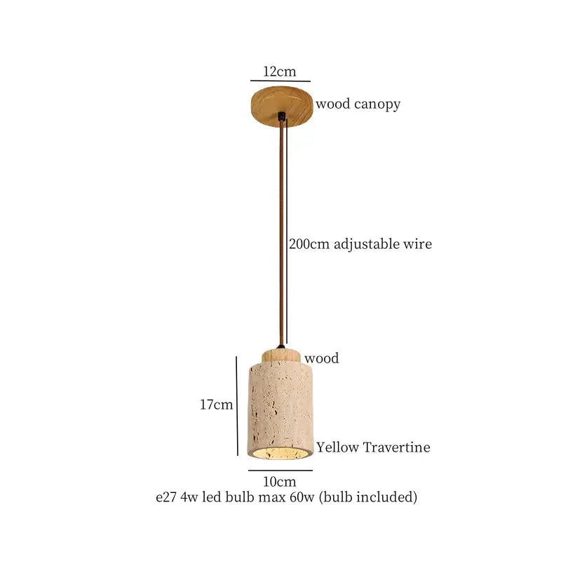 Decorbites black travertine led pendant light with wooden canopy and yellow travertine shade for dining room decor