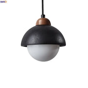 Black travertine pendant light with textured concrete dome wooden top and frosted glass globe decorbites glass ball lamp
