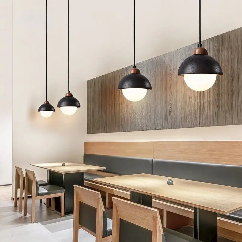 Black travertine pendant light with matte domed shades and copper accents for decorbites glass ball lighting decor