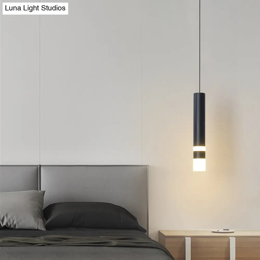 Black Tube Pendant Lamp: Modern Acrylic LED Ceiling Light Fixture for Bedroom