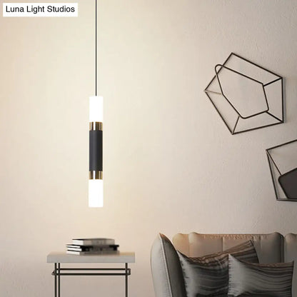 Black Tube Pendant Lamp: Modern Acrylic LED Ceiling Light Fixture for Bedroom