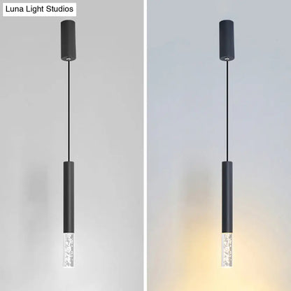 Black Tube Pendant Lamp: Modern Acrylic LED Ceiling Light Fixture for Bedroom