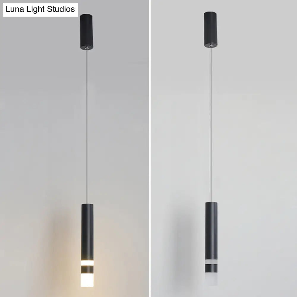 Black Tube Pendant Lamp: Modern Acrylic LED Ceiling Light Fixture for Bedroom