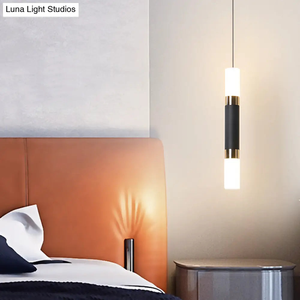 Black Tube Pendant Lamp: Modern Acrylic LED Ceiling Light Fixture for Bedroom