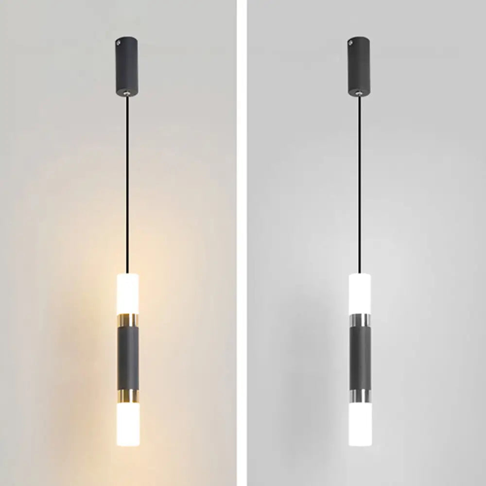 Black Tube Pendant Lamp: Modern Acrylic LED Ceiling Light Fixture for Bedroom