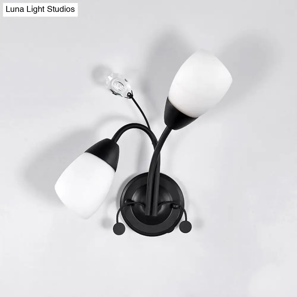 Black Tulip Wall Sconce with Ivory Glass and Crystal Accent