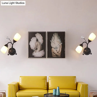 Black Tulip Wall Sconce with Ivory Glass and Crystal Accent