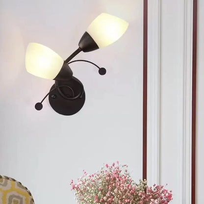 Black Tulip Wall Sconce with Ivory Glass and Crystal Accent