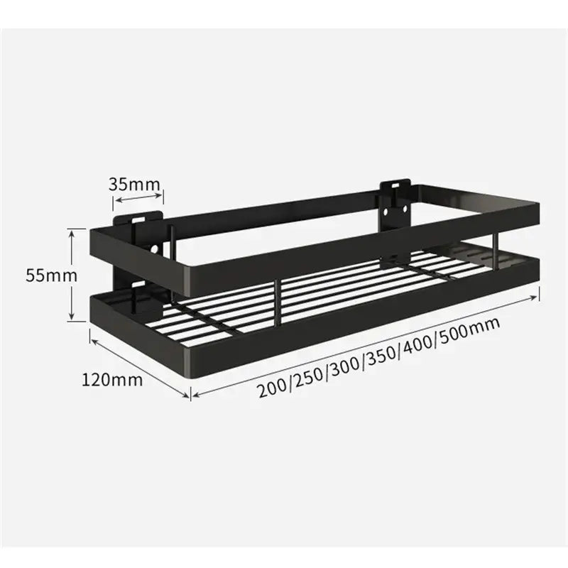 Black two tier metal bathroom shelf shower storage basket with adjustable length and sturdy black metal construction