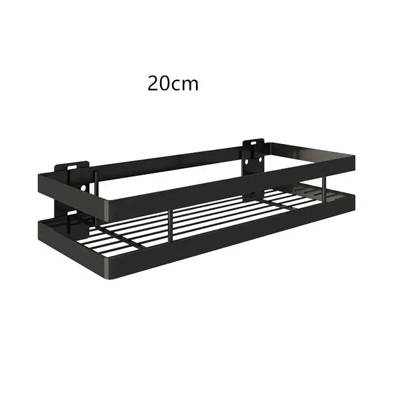 Black two tier metal bathroom shelf with sleek modern design for bathroom shelf shower storage and organization